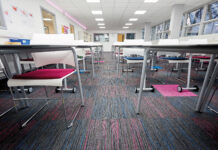 F Ball & Co’s Styccobond F41, can secure a wide range of dimensionally stable ‘flat-lay’ carpet tiles