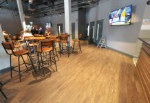 F Ball and Co Stopgap 1200 Pro levelling compound and F46 pressure sensitive acrylic adhesive have been used to install floorcoverings