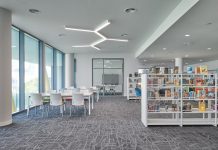 Milliken’s Culture Canvas carpet tiles used at Arcadia School